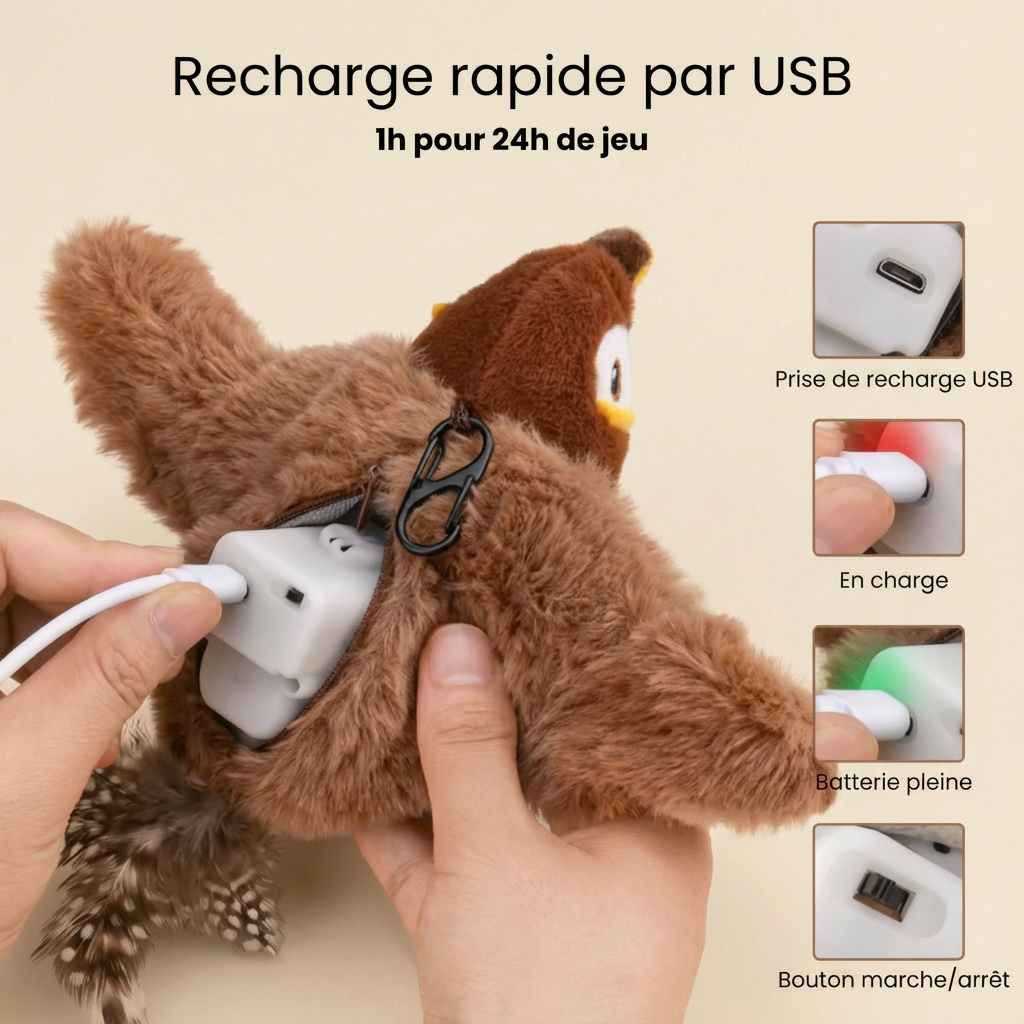 Oiseau Interactif Électrique Rechargeable pour Chat